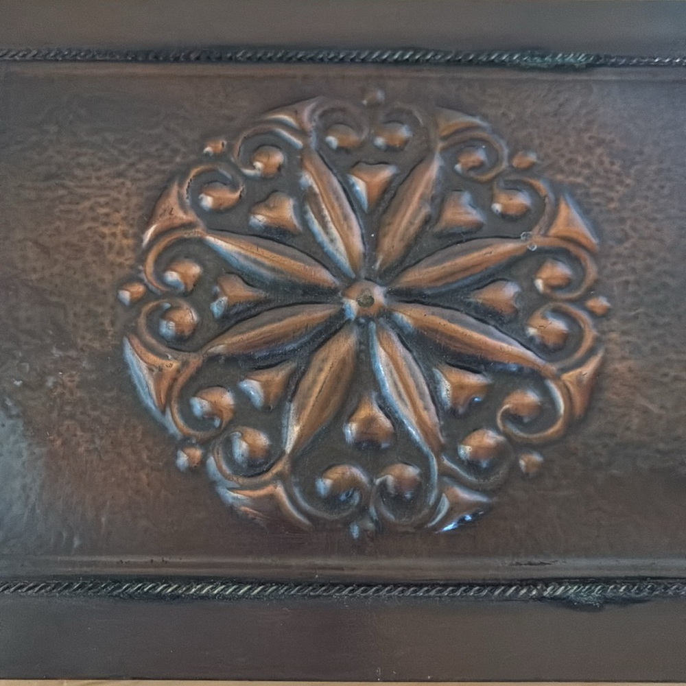 Polish Brown Metal Decorative Box With Hinged Lid -Vintage - Picture 3 of 7
